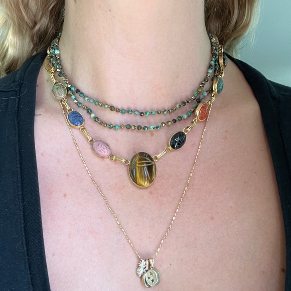 Handmade hand knotted long double layer African turquoise gemstone necklace - Picture 9 of 9